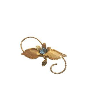 Vintage Gold Metal Blue Rhinestone Women's Costume Jewelry Brooch Estate Find